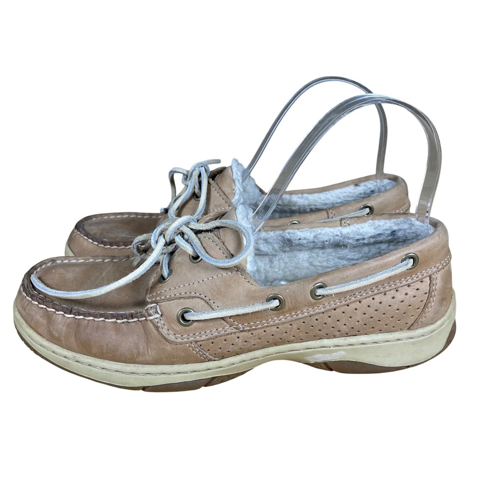 Highland Creek Mens Boat Shoes Size 8M Brown Leather‎ Lined Slip On Comfort